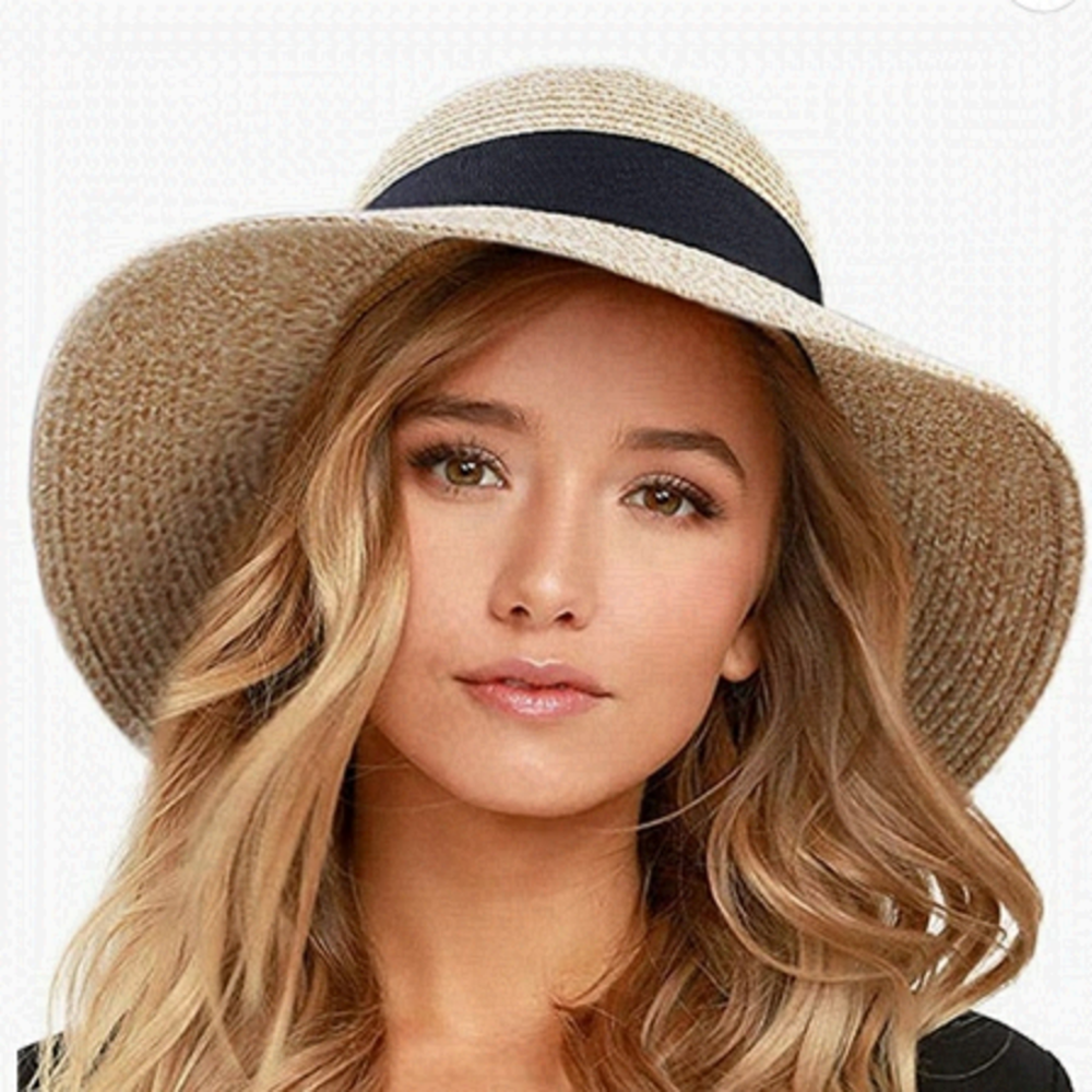 Host Pick! NWT Wide Brim Straw Hat with Black Ribbon (Beige) (Reg. $49.99 NWT)